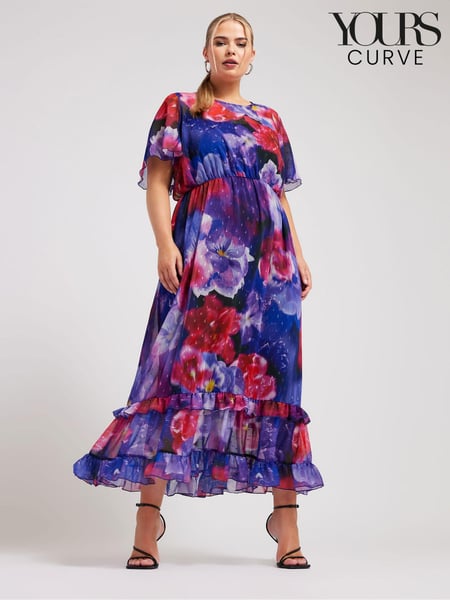 Yours Curve Blue LONDON Floral Print Maxi Smock Dress (B25022) | € 94