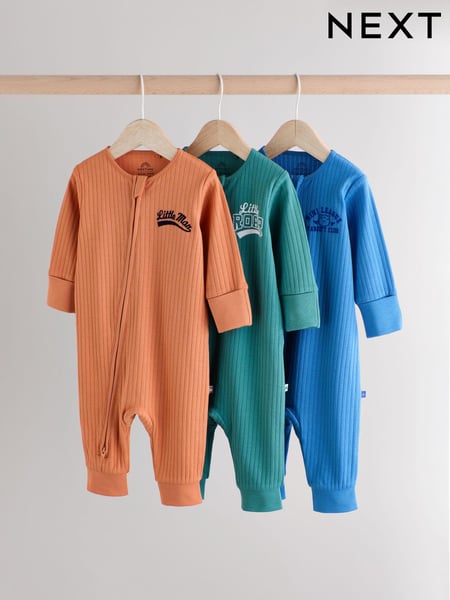 Little Man Multi Baby Two Way Zip Footless 100% Cotton Sleepsuits 3 Pack (0mths-3yrs) (B25234) | € 27 - € 30