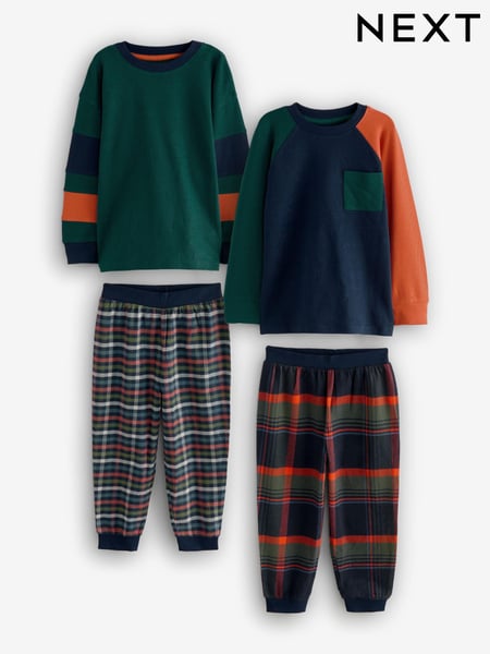 Green/Orange 2 Pack Long Sleeve Woven Check Pyjamas (3-16yrs) (B25541) | € 37 - € 50