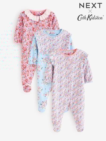 Blue Cath Kidston Floral Baby 100% Cotton Sleepsuits 3 Pack (B25586) | € 37 - € 40