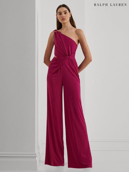 Lauren Ralph Lauren Dark Red Isamy Twist Front Jersey One Shoulder Jumpsuit (B25590) | € 217
