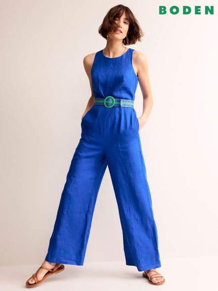 Boden Blue Carla 100% Linen Jumpsuit (B25735) | € 75