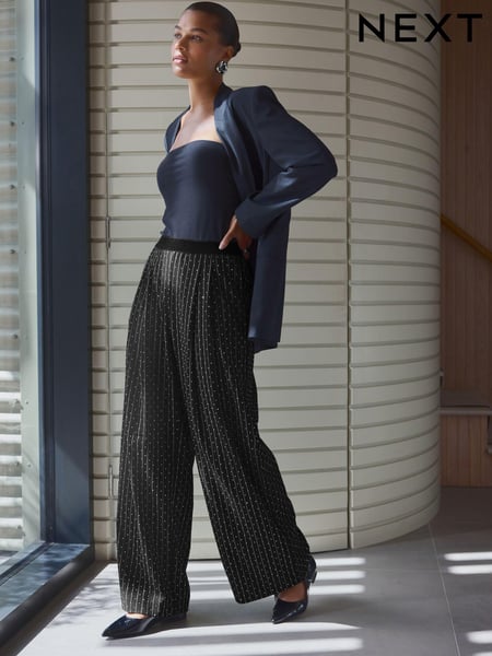 Black Premium Pull On Diamonte Trousers (B25966) | € 40