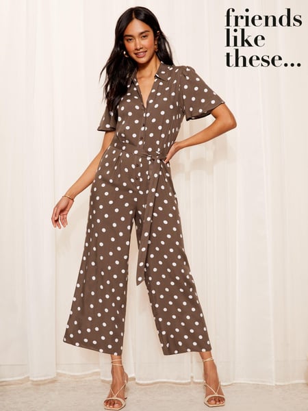 Friends Like These Brown Collar Button Through Culotte Jumpsuit (B26882) | € 37