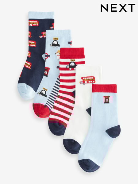 Blue/Red London Bus Print Rich Socks 5 Pack (B26903) | € 10 - € 11