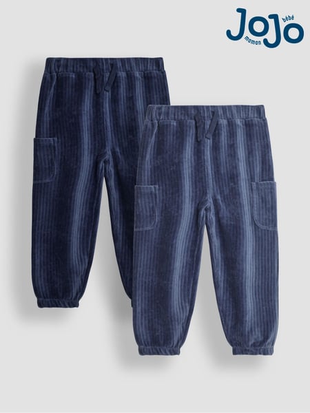 JoJo Maman Bébé Navy Blue & Denim Blue 2-Pack Velour Pocket Joggers (B27918) | € 38