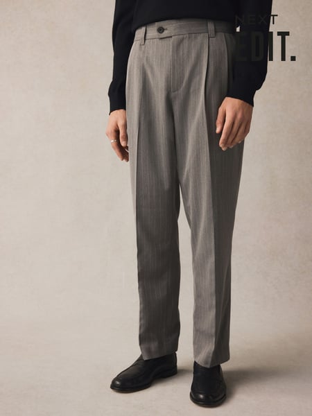Grey EDIT Wide Pinstripe Smart Trousers (B28217) | € 54