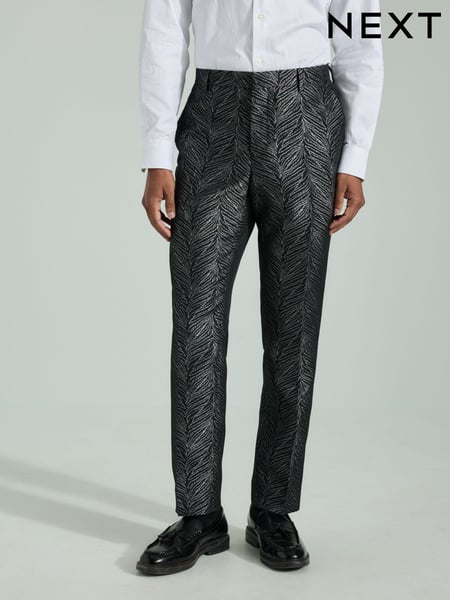 Black Slim Fit Textured Print Tuxedo Suit Trousers (B28280) | € 33