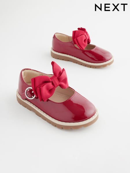 Red Standard Fit (F) Chunky Bow Mary Jane School Shoes (B28394) | € 21 - € 23