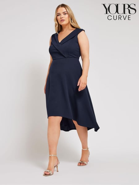 Yours Curve Blue London Tuxedo High Low Dress (B28980) | € 83