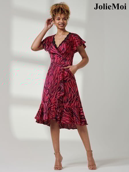 Jolie Moi Red Deep Plunge V-Neck Midi Dress (B29059) | € 41
