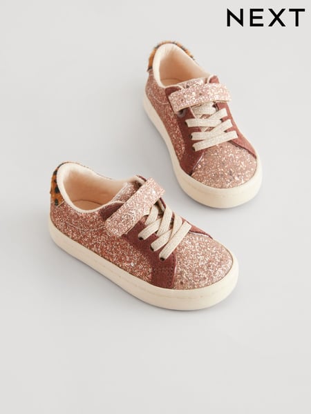 Rose Gold Glitter Wide Fit (G) Elastic Lace Trainers (B29061) | € 18 - € 21