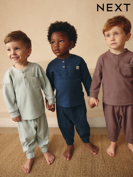 Navy/Camel Plain 3 Pack Relaxed Fit Pyjamas (9mths-12yrs) (B29544) | € 34 - € 47