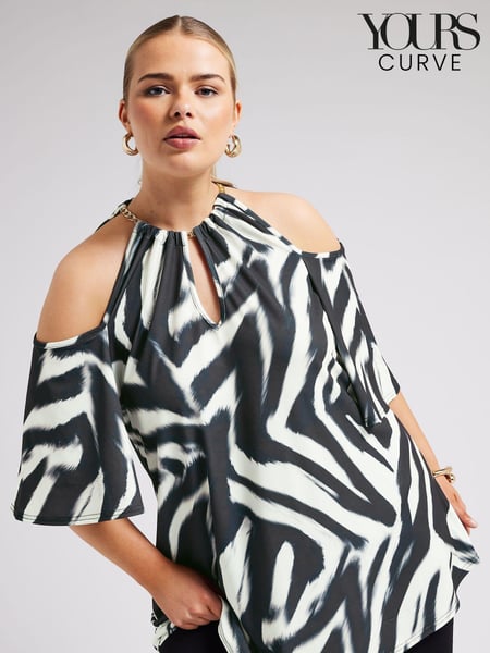 Yours Curve Black YOURS LONDON Floral Print Chain Cold Shoulder Top (B29591) | € 61