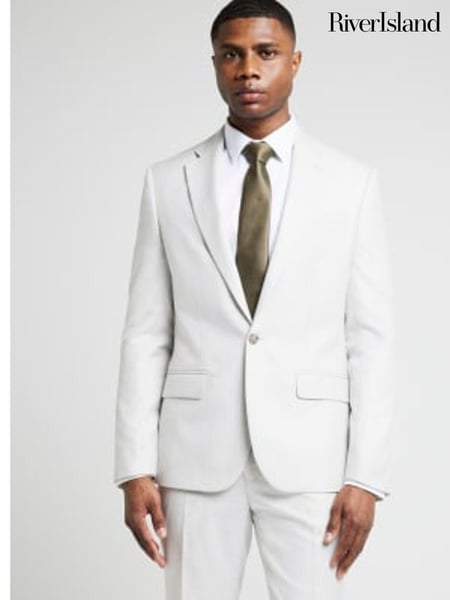 River Island Cream Ecru Dobbie Slim Fit Texture Suit Jacket (B29595) | € 148