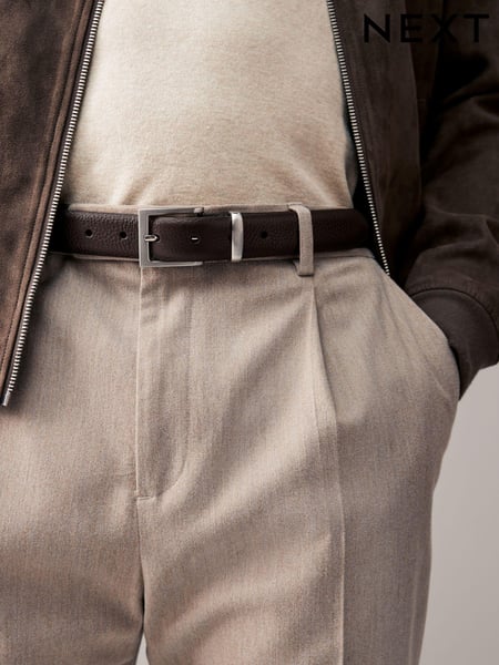 Dark Brown Textured Metal Keeper Leather Belt (B29657) | € 30