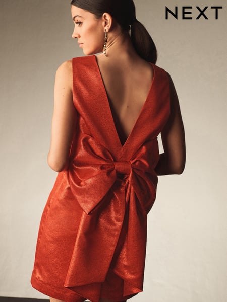 Scarlet Glitter Red Bow Back Glitter Mini Dress (B29702) | € 43