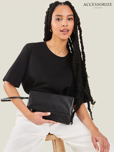Accessorize Black Leather Fold-Over Clutch Bag (B30686) | € 50