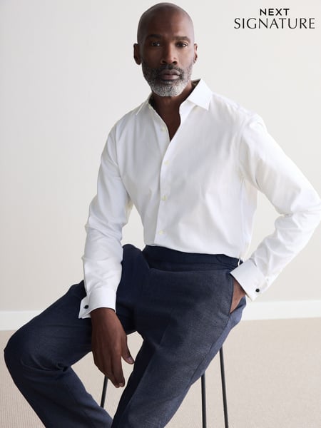 White Slim Fit Signature Textured 100% Egyptian Cotton Trimmed Shirt (B30771) | € 72