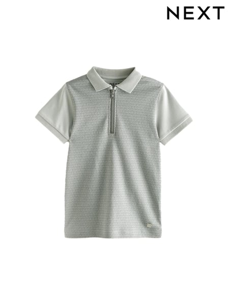 Grey Geo 100% Cotton Short Sleeve Quarter Zip Polo Shirt (3-16yrs) (B30805) | € 11 - € 16
