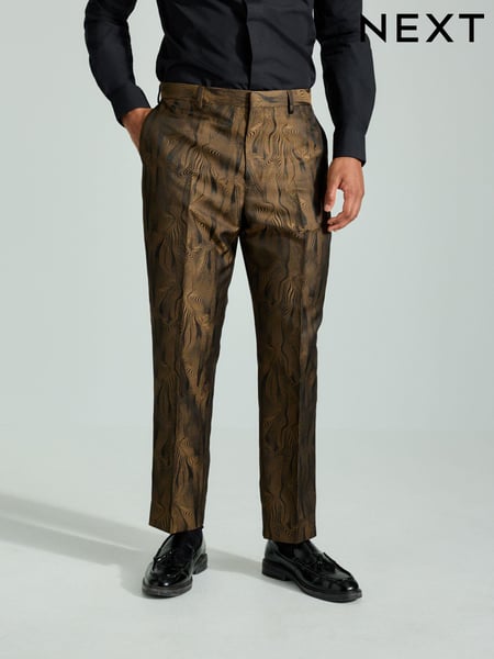 Black Slim Fit Gold Jacquard Tuxedo Suit Trousers (B30884) | € 33