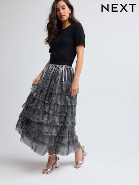 Silver Mesh Tulle Midi Skirt (B33510) | € 45