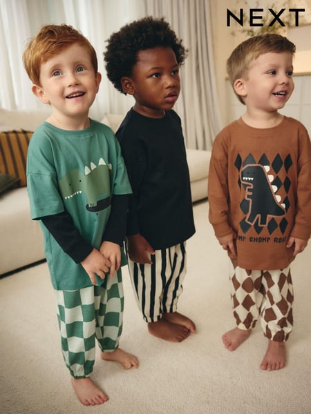 Green/Black/Rust Checkerboard 3 Pack Oversized Pyjamas (9mths-10yrs) (B33805) | € 37 - € 45