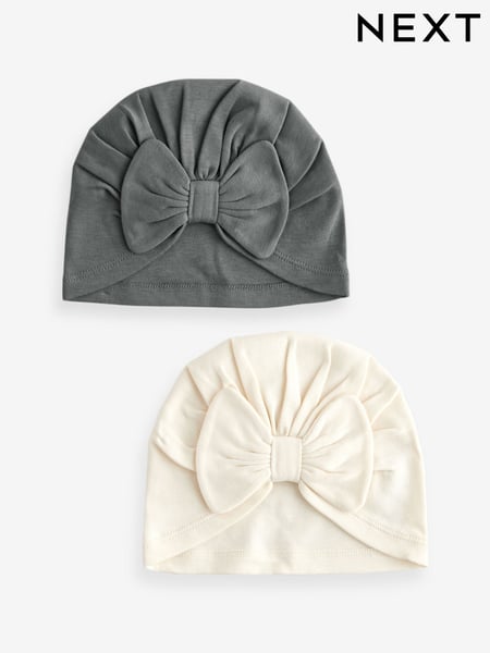 Black/White Baby Bow Turban 100% Cotton Hats 2 Pack (0-18mths) (B33836) | € 6