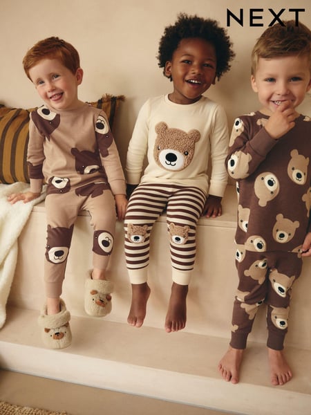 Brown/Cream 3 Pack Snuggle Pyjamas (9mths-6yrs) (B34042) | € 37 - € 43