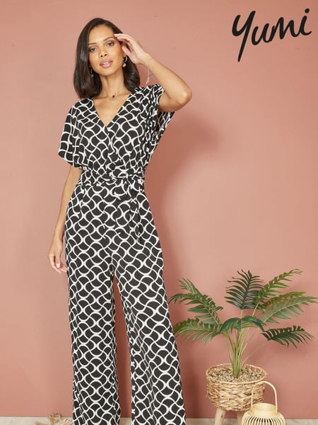 Yumi Black Geometric Print Wrap Jumpsuit (B34372) | € 86