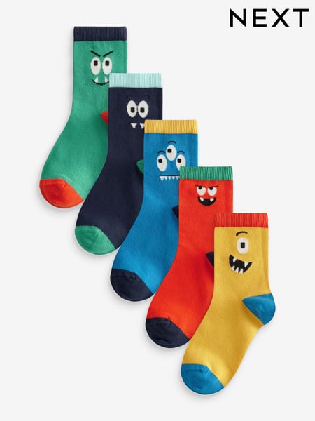 Bright Monster Smiles Print Cotton Rich Socks 5 Pack (B34496) | € 7 - € 9
