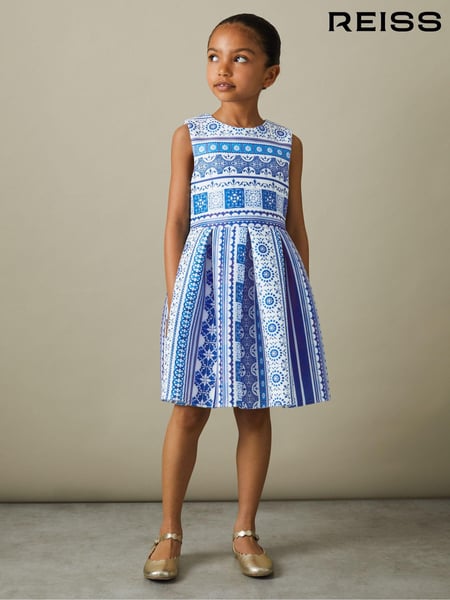 Reiss Blue Print Lena 4-9 yrs Tile Print Scuba Fit-and-Flare Dress (B34810) | € 86