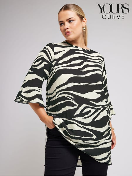 Yours Curve Cream/Black Zebra  Floral Print Tunic Top (B35008) | € 56