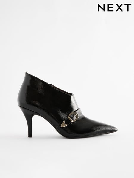 Black Patent Forever Comfort® Pointed Toe Buckle Detail Heeled Shoe Boots (B35090) | € 70