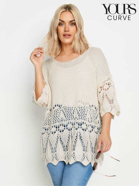 Yours Curve Cream Ivory White Crochet Detail Jumper (B35330) | € 50