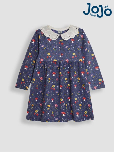 JoJo Maman Bébé Purple Toadstool Floral Broderie Collar Dress (B35491) | € 37