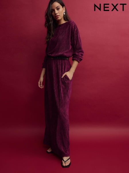 Burgundy Red Long Sleeve Velvet Maxi Dress (B35681) | € 16