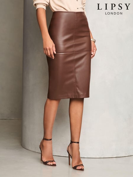 Lipsy Brown Faux Leather Pencil Skirt (B36012) | € 42