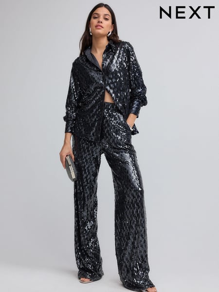 Navy Wide Leg Sequin Trousers (B36874) | € 33