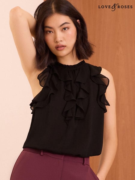 Love & Roses Black Sleeveless Ruffle Detail Blouse (B36881) | € 25