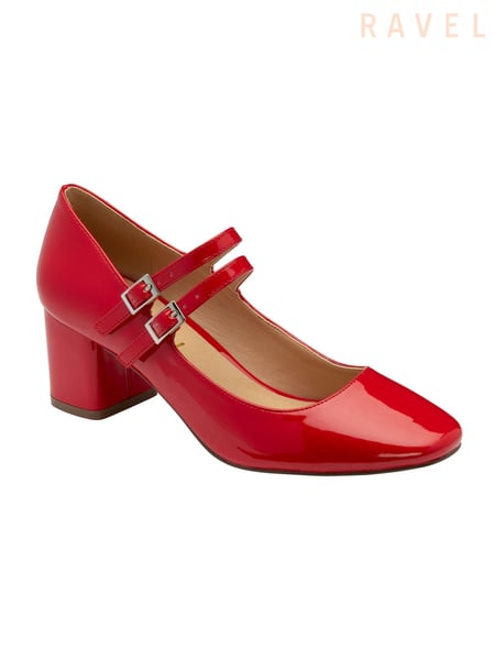 Ravel Red Mary Jane Twin Buckle Block Heel Shoes (B37105) | € 109