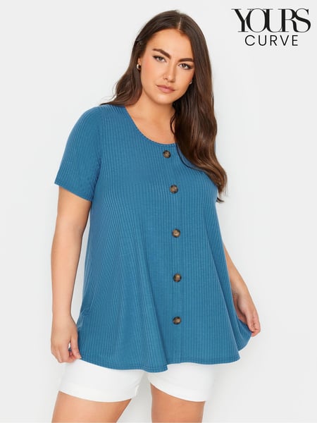 Yours Curve Blue Button Front Ribbed Tunics (B37437) | € 34