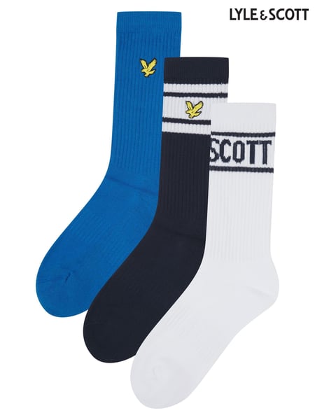 Lyle & Scott Blue Boys Clint Cotton Sports Socks 3 Pack (B37479) | € 16