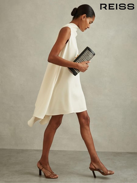 Reiss Ivory Shauna High-Neck Drape Back Mini Dress (B37590) | € 371