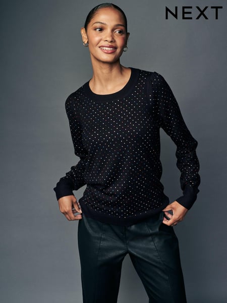 Black Sparkle Crew Neck Long Sleeve Pattern Knitted Jumper (B38342) | € 8