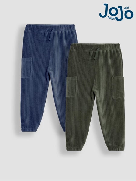 JoJo Maman Bébé Khaki Green & Navy Blue 2-Pack Velour Pocket Joggers (B38351) | € 38