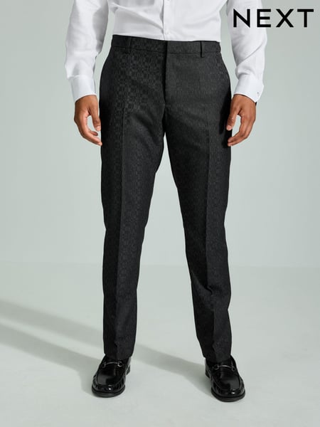 Grey Regular Fit Textured Tuxedo Suit Trousers (B38519) | € 13