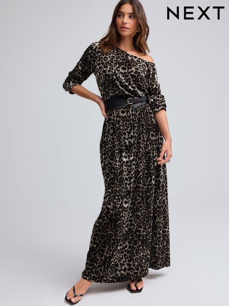 Leopard Animal Print Long Sleeve Velvet Maxi Dress (B38619) | € 42