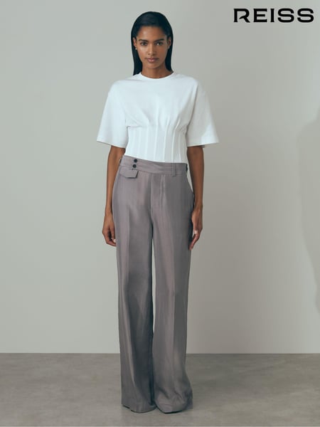 Reiss Grey Sofia Wide Leg Waistband Detail Trousers (B39050) | € 445