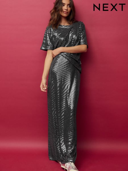 Silver Sequin Maxi Skirt (B39076) | € 11